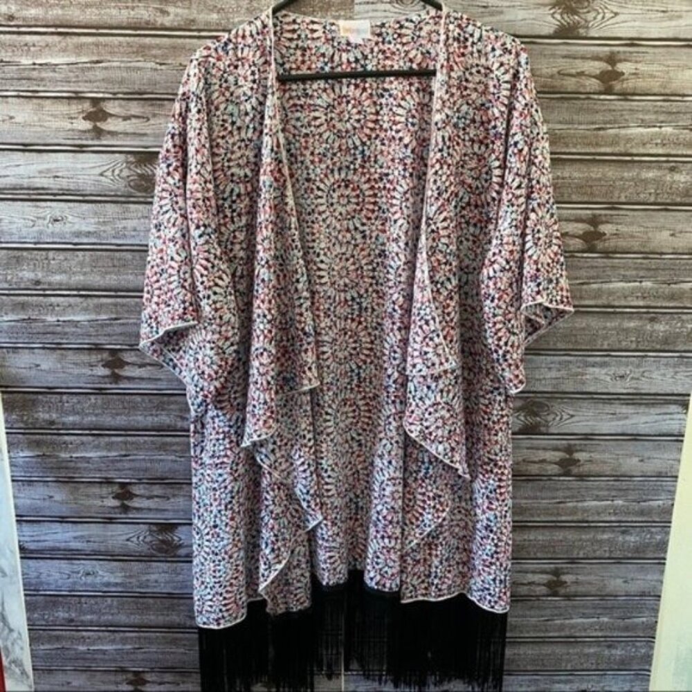 LulaRoe Women's Tasseled Open-Front Kimono Size L